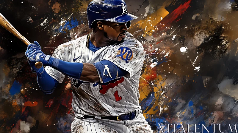 Digital painting of focused baseball batter in action pose.