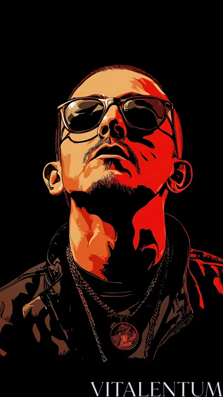 Stylized male portrait in high-contrast red vector lighting