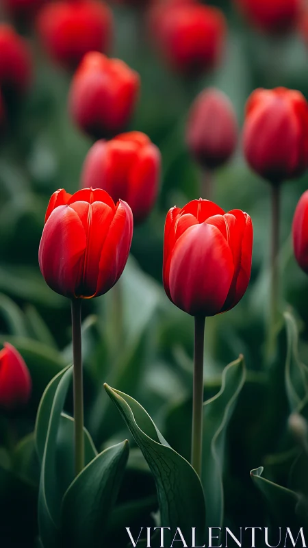 Radiant Red Tulips in Full Spring Bloom