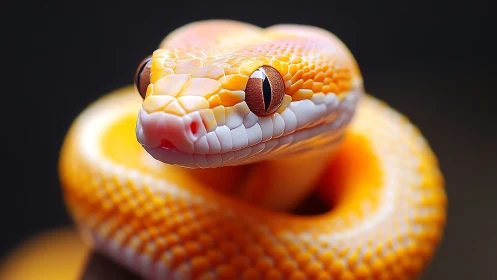 Albino python coiled tightly with sharp macro focus