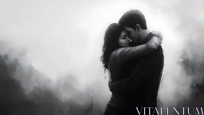 Couple Embracing in Misty Atmosphere