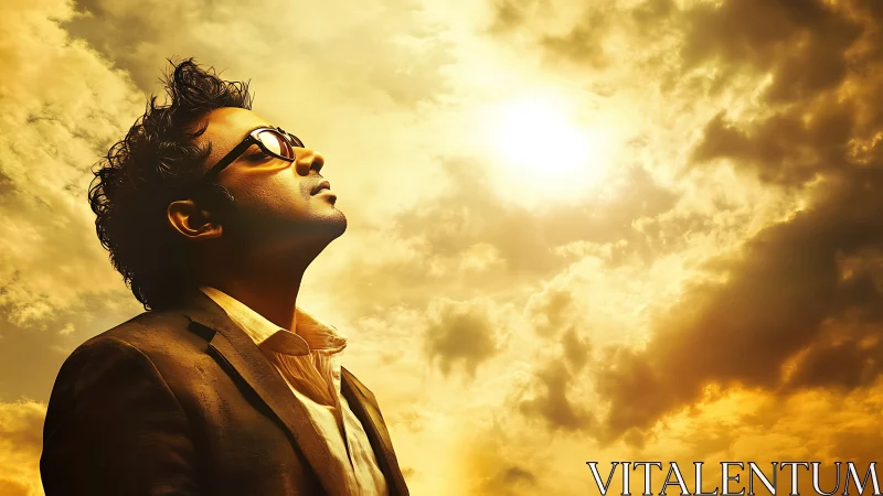 Backlit silhouette portrait under high-intensity golden sun.