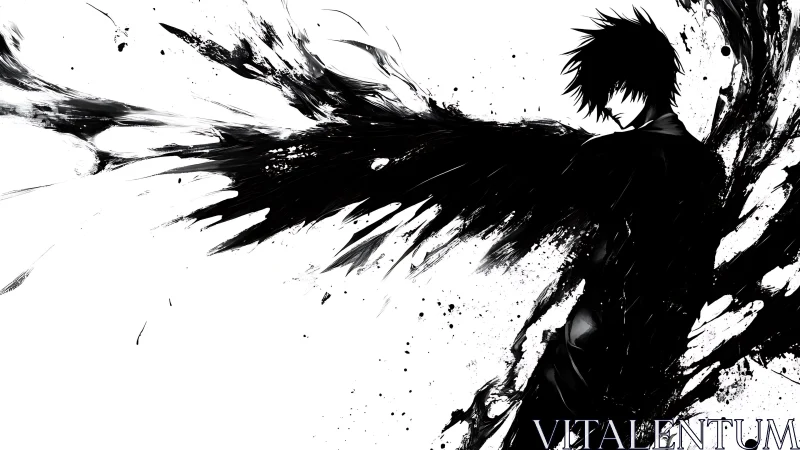 Inkwing rebel erupts from the canvas in monochrome fury