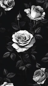 Black and White Roses with Botanical Foliage.