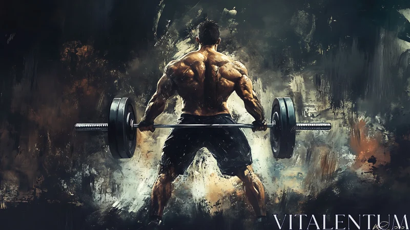 Barbell stormbreaker poised in a molten haze of muscle.