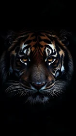 Tiger head rendered in frontal close-up against dark background