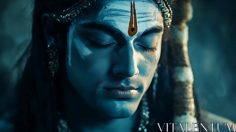 Quiet blue meditation in a serene Shiva-inspired portrait.