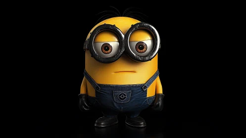 Yellow cartoon character stands centered on black background