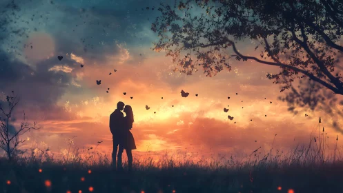 Two Hearts Under a Golden Sunset Sky.