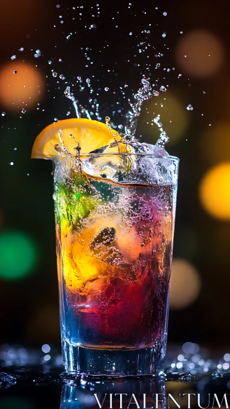 Vibrant Cocktail with Citrus Splash and Dynamic Water Droplets