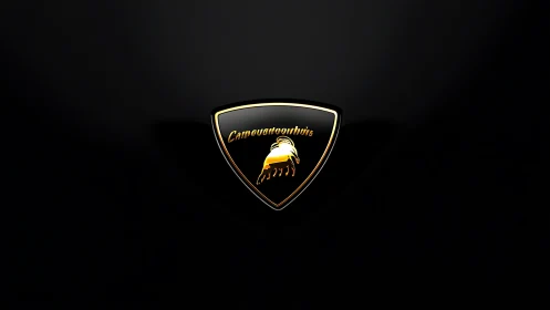 3D automotive emblem with gold crest on black field.