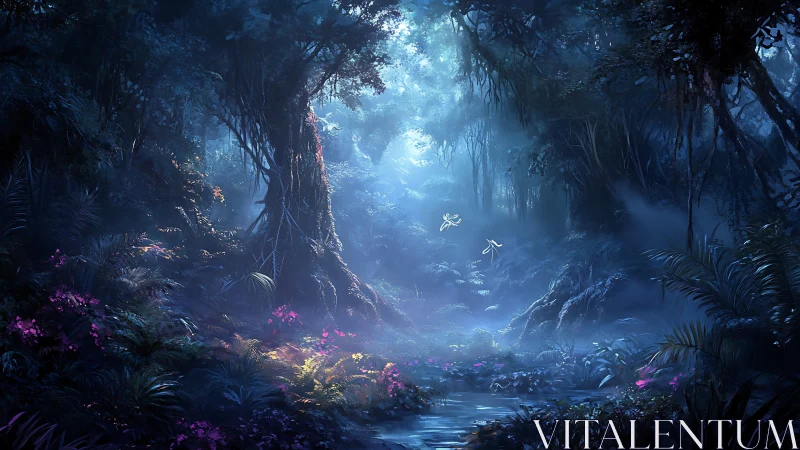 Bioluminescent Forest Sanctuary: Digital Landscape Composition.