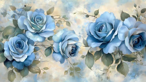 Soft blue rose bouquet artwork on textured pastel backdrop.