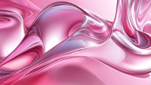 Pink fluid abstract surface with reflective curved forms.