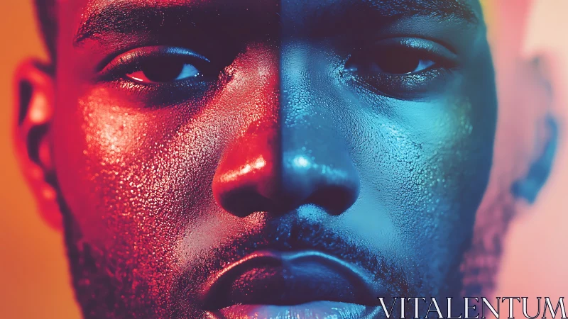 Split-color portrait studies contrast through dual lighting