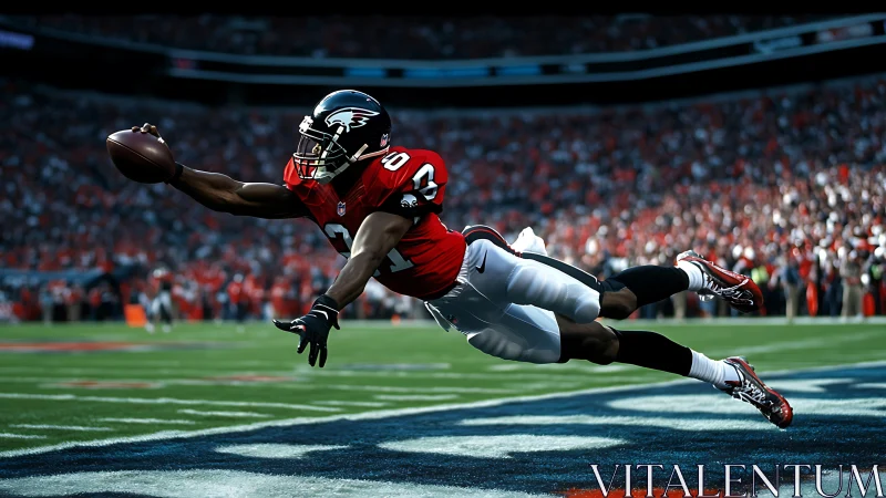 Wide receiver dives for end zone catch in dynamic stadium scene