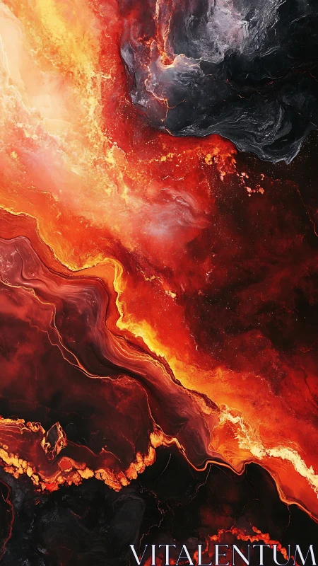 Molten Lava Flows Through Darkness with Fiery Eruptions