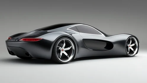 Sleek futuristic supercar glides in minimalist studio light.