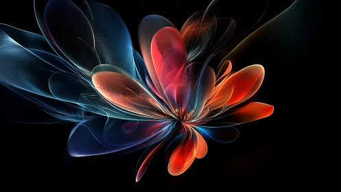 Fractal light blossom with radiating translucent vector petals.