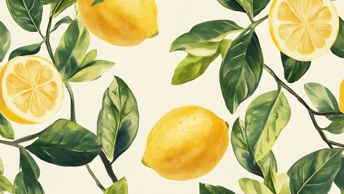 Lemon branches with whole fruit and citrus slices pattern.