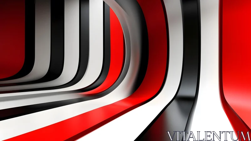 Bold Abstract Curved Stripes in Red, Black, and White Modern Art.