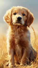 Digital painting study of golden retriever puppy portrait.