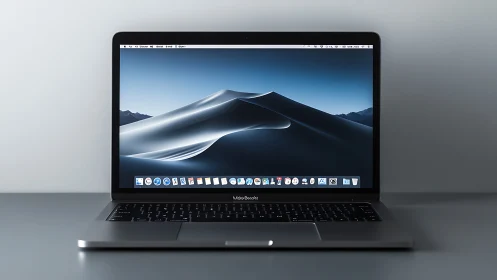 Slim aluminum laptop displays high-resolution desert dunes wallpaper