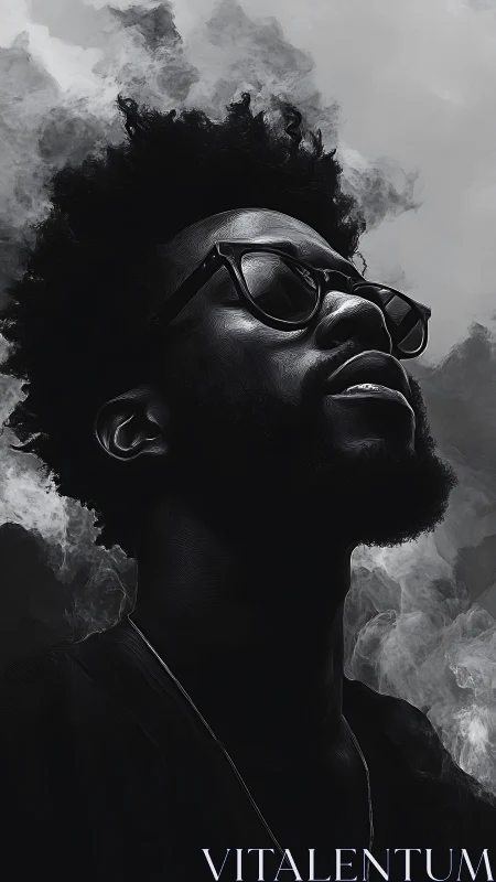 Smoke-crowned dreamer turns grayscale air into quiet thunder