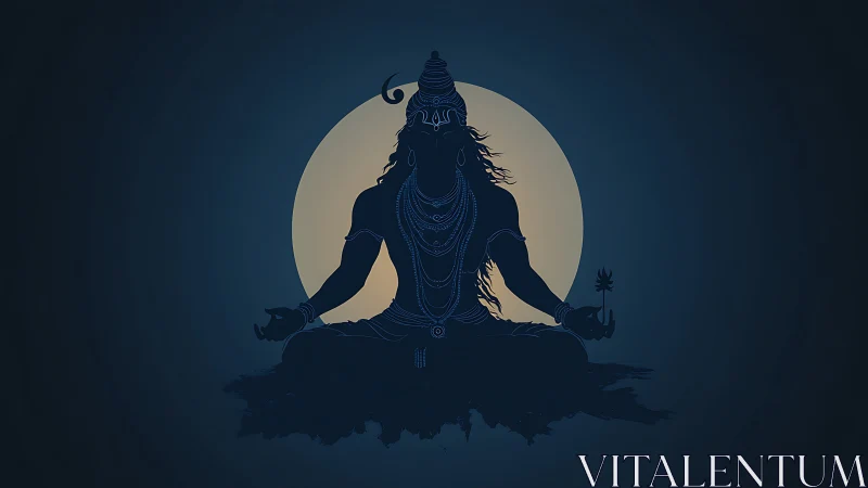 Silhouette of meditating deity against full moon background