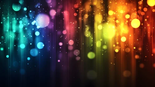 Vibrant bokeh lights on dark abstract background, digital art style.