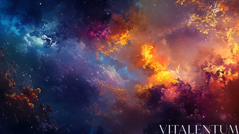 Multicolored interstellar nebula with dense star field view.