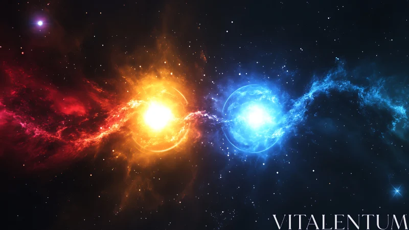 Stellar fire and frost collide in a radiant cosmic duel.
