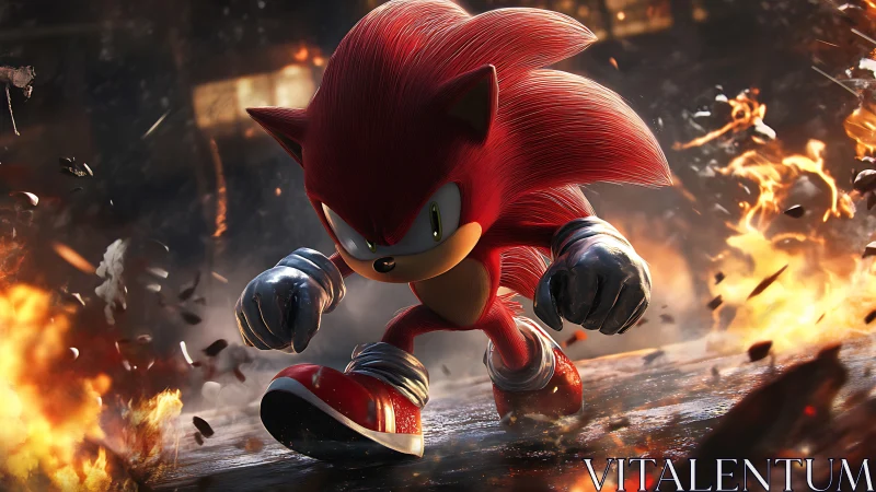 Red hedgehog hero charges through explosive urban chaos