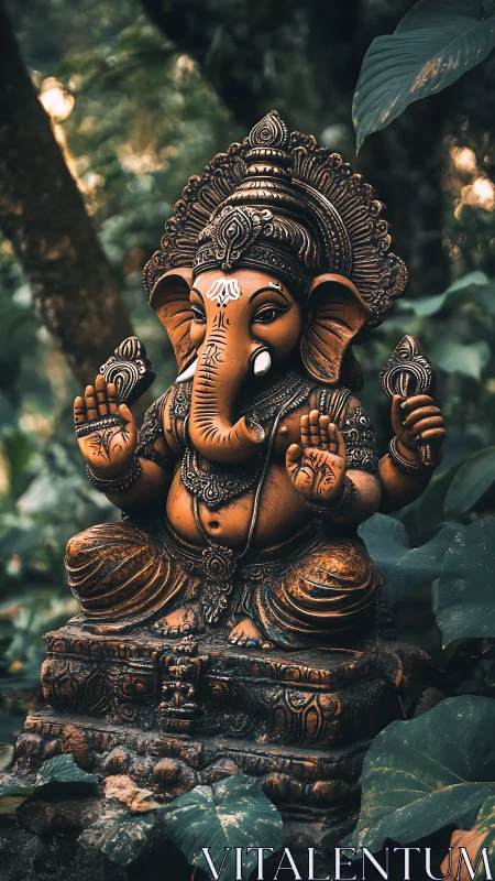 Ornate Ganesha sculpture with patinated bronze detailing.