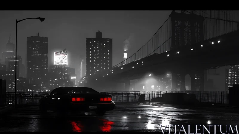 Moody city bridge scene welcomes a lone night drive