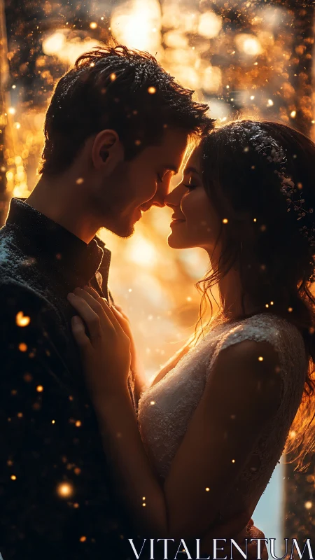 Silhouetted Couple in Golden Bokeh.