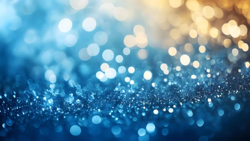 Sparkling Blue and Gold Abstract Bokeh Background, Dreamy Style.