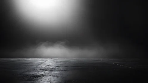 Directional spotlight illuminates textured wet concrete floor plane