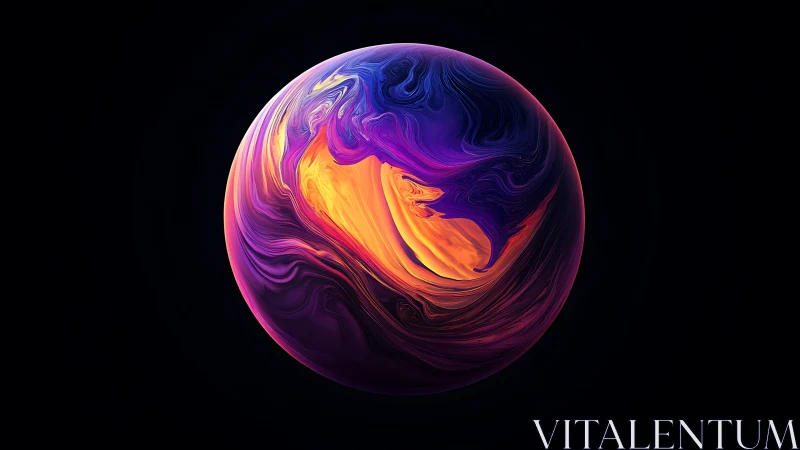 Nebula-tide planet swirling in molten violet and ember light.