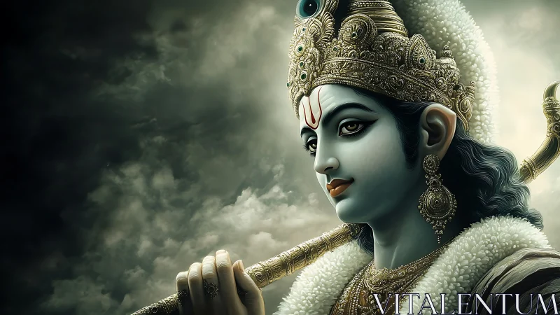 Divine blue-skinned deity portrait in ornate digital painting.