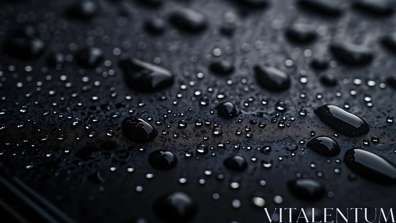 Macro depth-of-field study of water droplets on dark textured surface