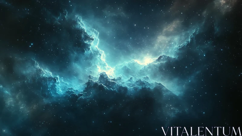 Nebula cloud structure in deep blue interstellar space.