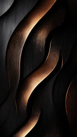 Copper curves over black brushed metal surface.