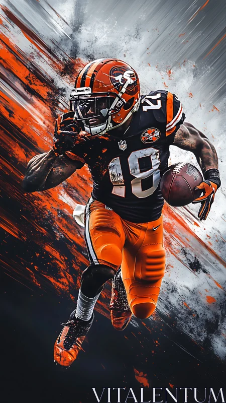 Dynamic football runner explodes through swirling colors.