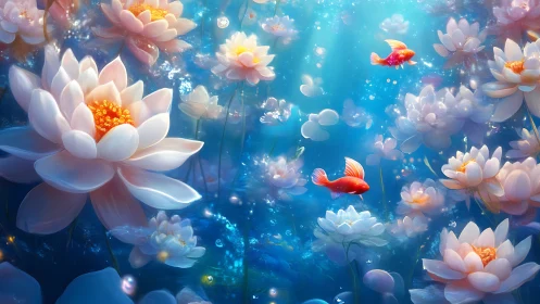 Luminous Water Lilies: Where Dreams Float in Blue.