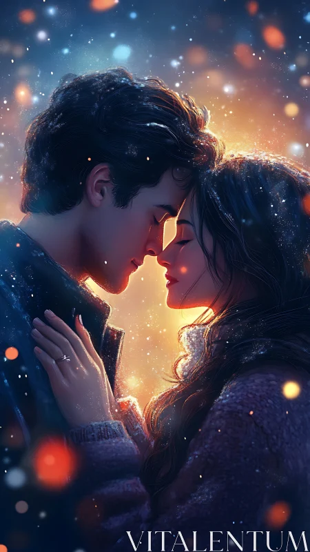 Couple in Glowing Light - Digital Romance Illustration