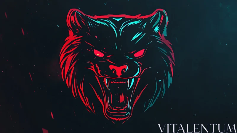 Neon-outlined bear head illustration shows stylized roaring form