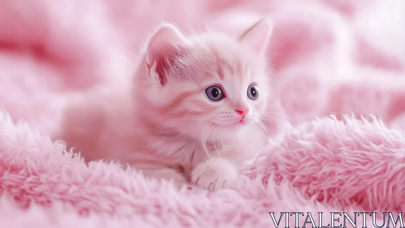 Adorable Pink Kitten Nestled in Clouds.