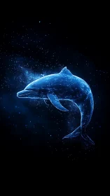 Glowing blue dolphin silhouette against deep black space.