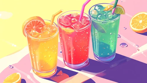 Vibrant Summer Refreshments in Neon Pop Style.